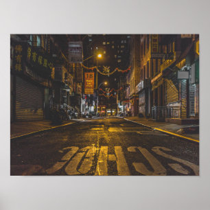 Chinatown Alleyway in New York at Night Poster