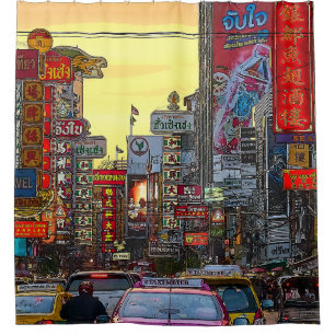 Chinatown in Bangkok Thailand - Altered Photo Shower Curtain