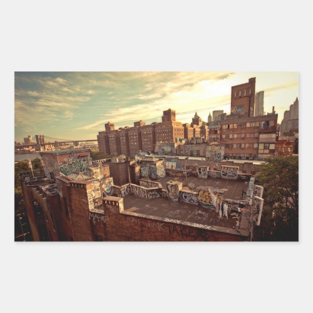 Chinatown Rooftop Graffiti Rectangular Sticker (Front)