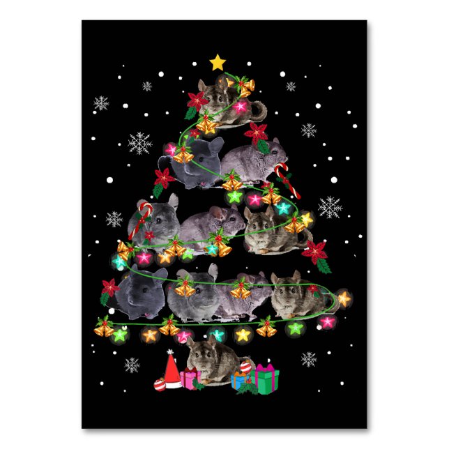 Chinchilla Christmas Tree Funny Rodents Lover Xmas Table Number (Front)