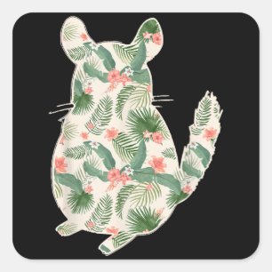 Chinchilla Flower Girl Print Floral Hawaiian Women Square Sticker