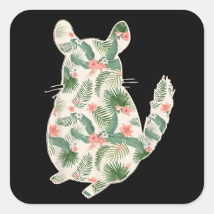 Chinchilla Flower Girl Print Floral Hawaiian Women Square Sticker