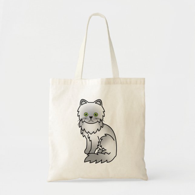 Chinchilla Grey Persian Cute Cartoon Cat Drawing Tote Bag (Front)