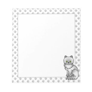 Chinchilla Grey Persian Cute Cartoon Cat & Paws Notepad