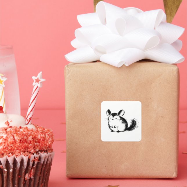 Chinchilla Ink Brushstroke Illustration on  Square Sticker (Party)