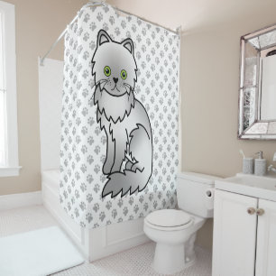 Chinchilla Persian Cute Cartoon Cat & Paws Shower Curtain