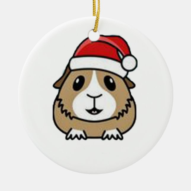 Chinchilla Santa Hat Ceramic Tree Decoration (Front)