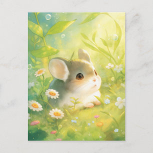 Chinchilla Sitting in Wildflower Green Meadow Postcard