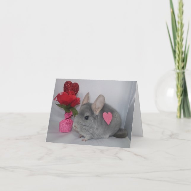 Chinchilla with heart on side Valentine’s card (Front)