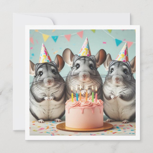 chinchillas eating cake birthday invitation (Front)