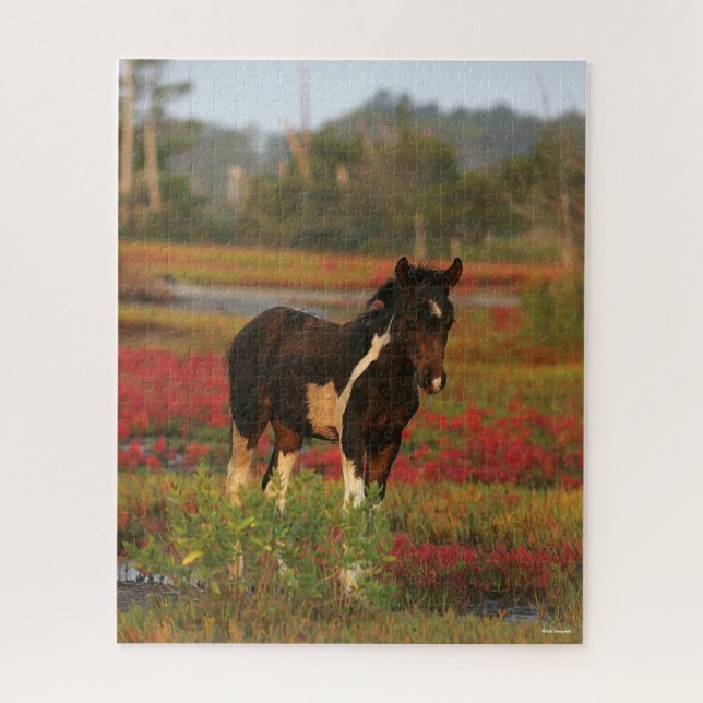 Chincoteague Foal Standing In Red Flowers Jigsaw Puzzle (Vertical)