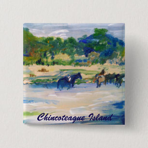 Chincoteague Island Horse painting 15 Cm Square Badge