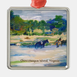Chincoteague Island Horse Painting Metal Ornament