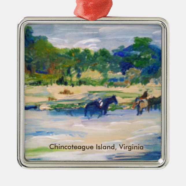 Chincoteague Island Horse Painting Metal Ornament (Front)