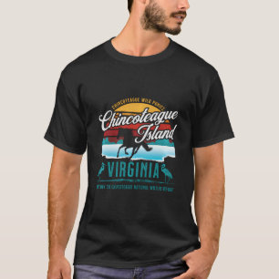 Chincoteague Island Virginia Wild Ponies Retro Sun T-Shirt