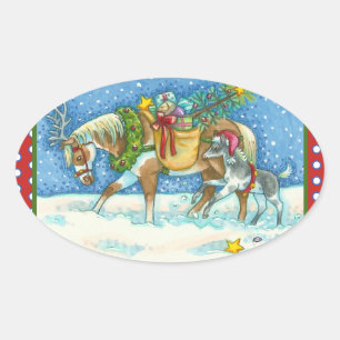 CHINCOTEAGUE PONIES & HOLIDAY WISHES HORSE STICKER