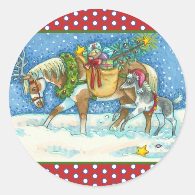 CHINCOTEAGUE PONIES & HOLIDAY WISHES HORSE STICKER (Front)