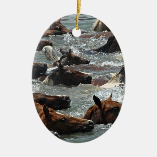 Chincoteague Pony Swim Ceramic Tree Decoration (Front)