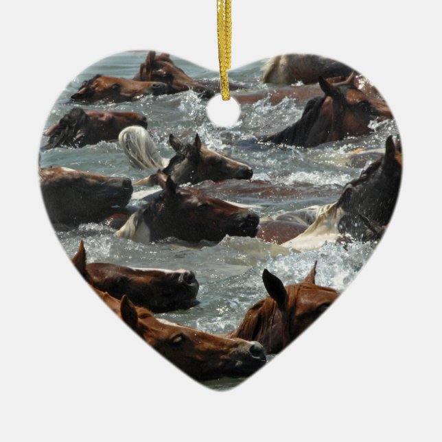 Chincoteague Pony Swim Ceramic Tree Decoration (Front)