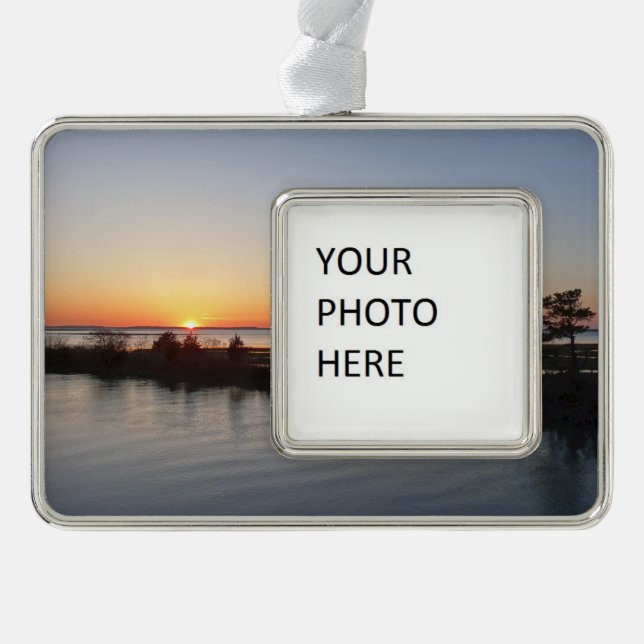 Chincoteague Sunset I Virginia Landscape Silver Plated Framed Ornament (Front)