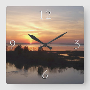 Chincoteague Sunset II Virginia Landscape Square Wall Clock