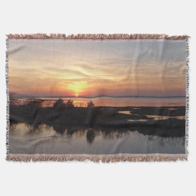 Chincoteague Sunset II Virginia Landscape Throw Blanket (Front)