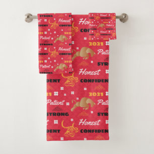 Chinese 2021 Year of the Ox Traits Bath Towel Set