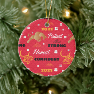 Chinese 2021 Year of the Ox Traits Ceramic Ornament