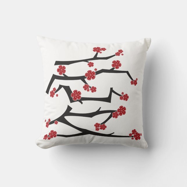Chinese Ai Love Cherry Blossoms Red Sakura Wedding Cushion (Front)