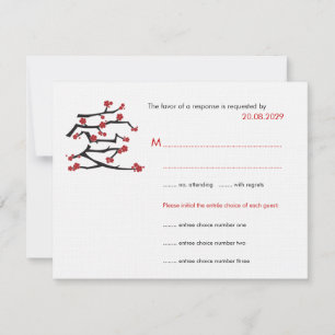 Chinese Ai Love Cherry Blossoms Red Sakura Wedding RSVP Card