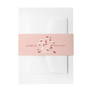 Chinese 'Ai' Love Red Cherry Blossoms Engagement I Invitation Belly Band