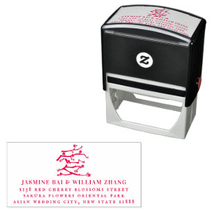 Chinese Ai Love Red Cherry Blossoms Return Address Self-inking Stamp