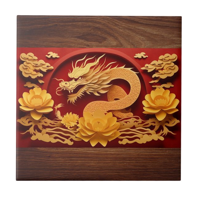 Chinese and Vietnamese Wood Dragon Year 2024 CerT Ceramic Tile (Front)