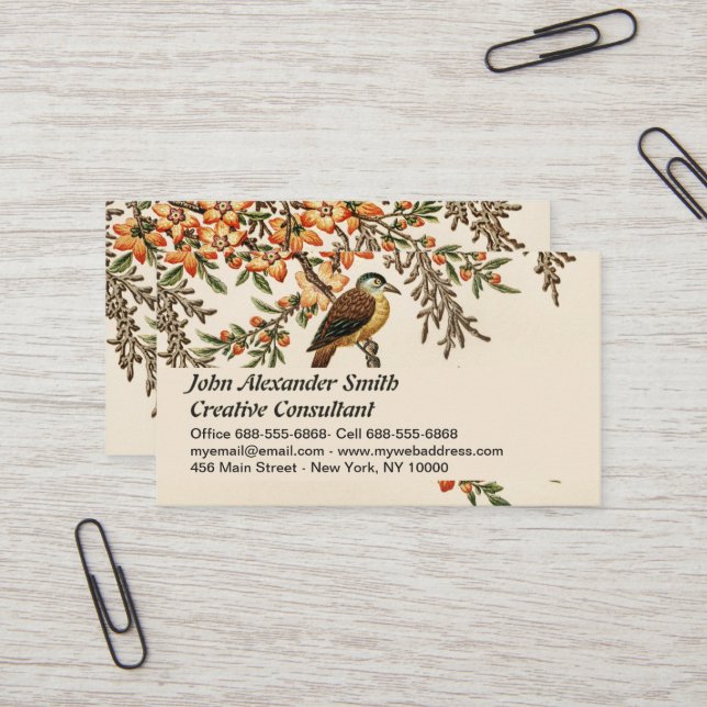 Chinese Antique Flower & Bird, Vintage Garden Business Card (Front/Back In Situ)
