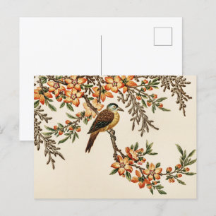 Chinese Antique Flower & Bird, Vintage Garden Postcard