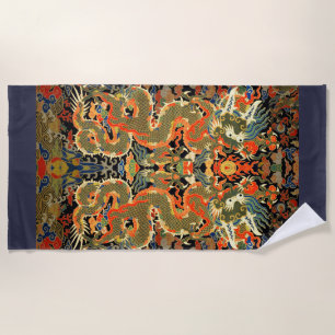 Chinese Asian Dragon Colourful Art Beach Towel