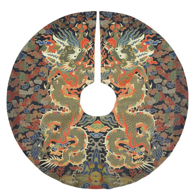 Chinese Asian Dragon Colourful Art Brushed Polyester Tree Skirt (Front)