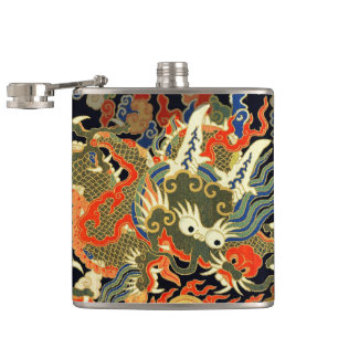 Chinese Asian Dragon Colourful Art Hip Flask