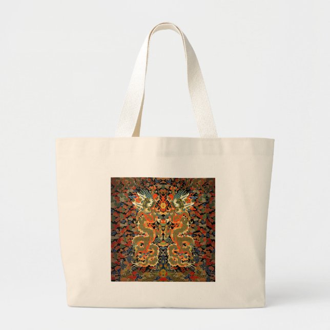 Chinese Asian Dragon Colourful Art Large Tote Bag (Front)