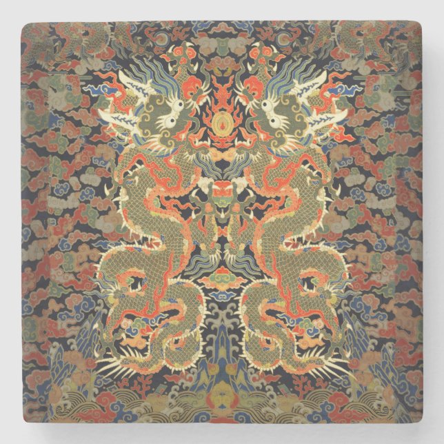 Chinese Asian Dragon Colourful Art Stone Coaster (Front)