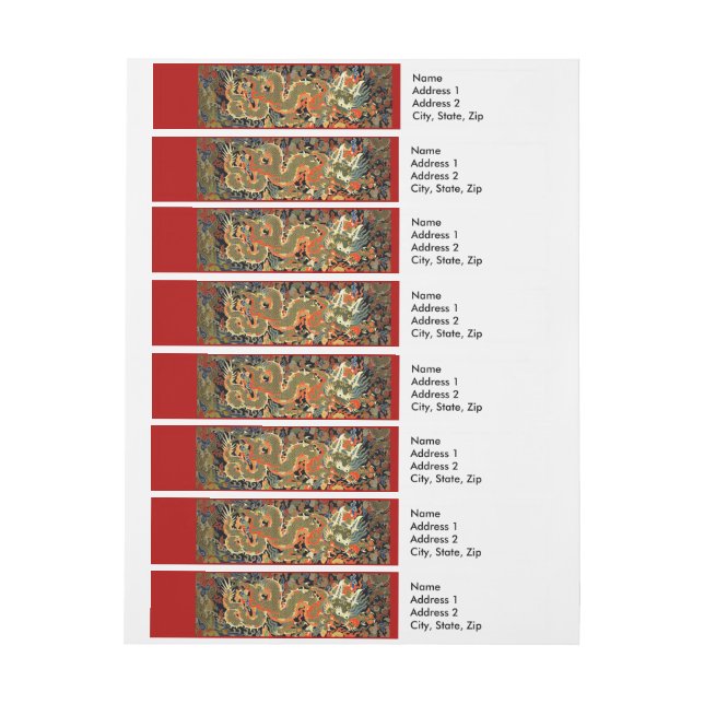 Chinese Asian Dragon Colourful Art Wraparound Address Label (Sheet)