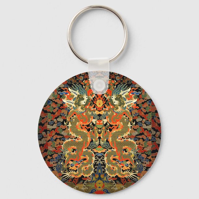 chinese asian dragon colourful embroidery creature key ring (Front)