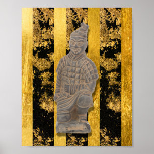 Chinese Asian Terracotta Warrior Gold Black Poster