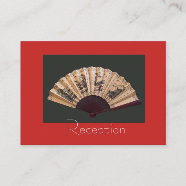 Chinese bamboo and silk fan wedding reception info enclosure card (Front)