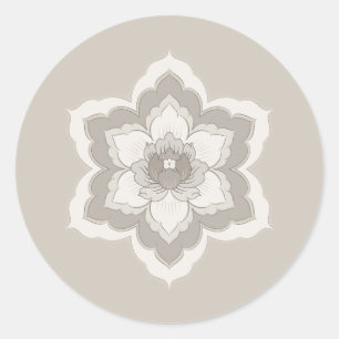 Chinese Baoxiang Flower in Minimalist Beige & Taup Classic Round Sticker