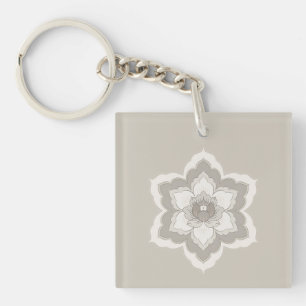 Chinese Baoxiang Flower in Minimalist Beige & Taup Key Ring