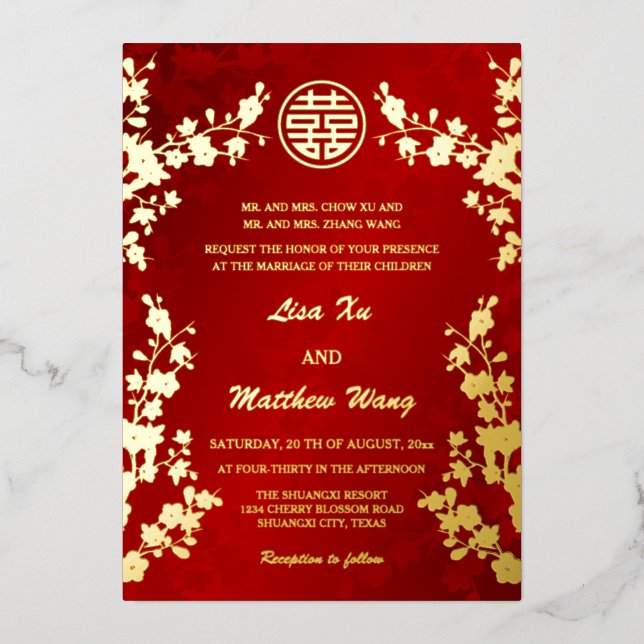 Chinese Bilingual | Red Cherry Blossom Wedding (Front)