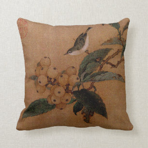 Chinese bird and loquat fruits cushion
