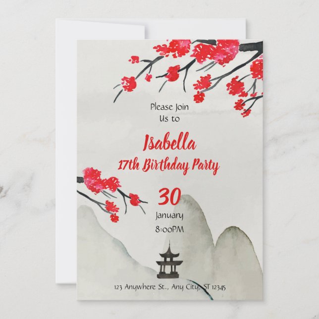 Chinese Birthday Invitation template New year invi (Front)