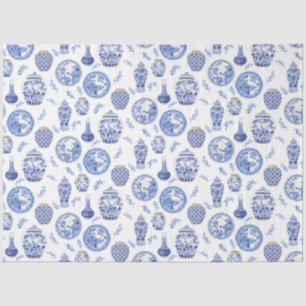 Chinese Blue and White Floral Vintage Ginger Jars  Tissue Paper